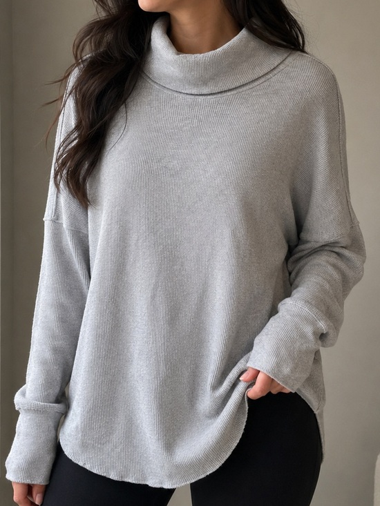 TNA Tops - TNA by Aritzia Gray Waffle Knit Cowl Neck Long Sleeve Top Size Medium